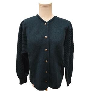 TALLY HO 100% Boiled Wool Vintage Cardigan Green Button Medium